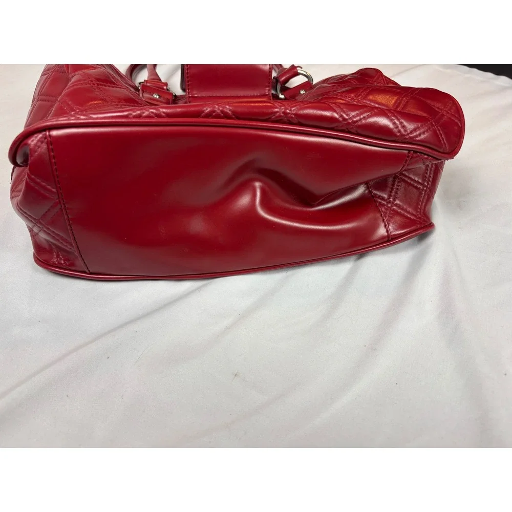 Tommy Hilfiger Red Quilted Faux Leather Shoulder Bag Tote Silver Tone Hardware